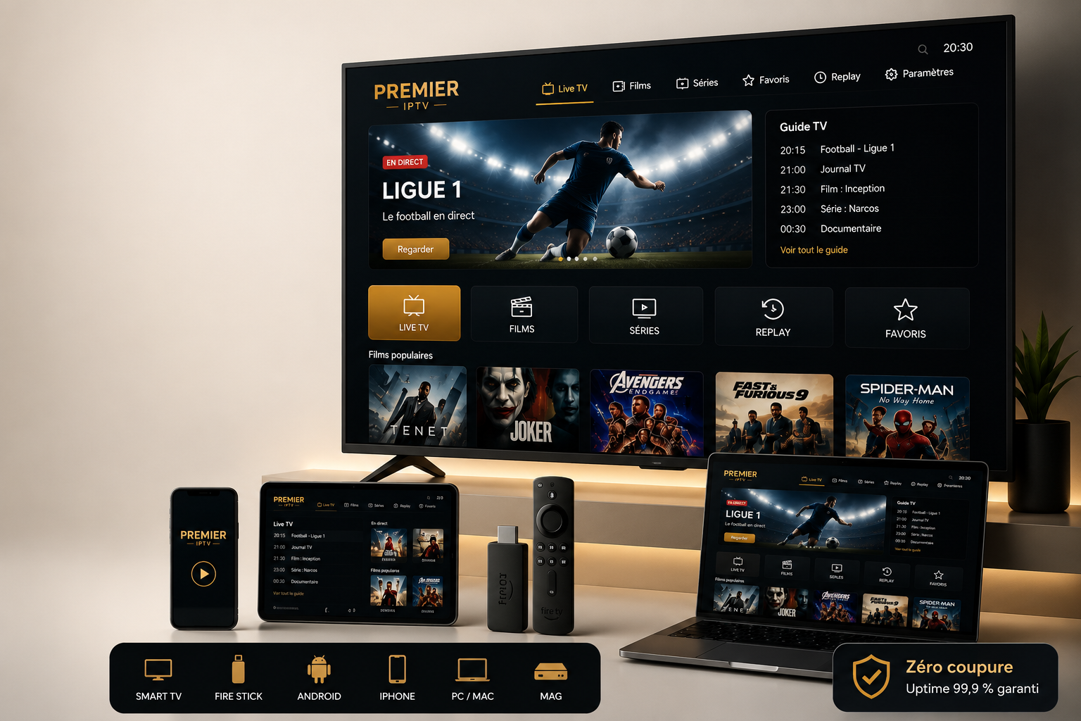 Premier IPTV — chaînes, sport et films en 4K