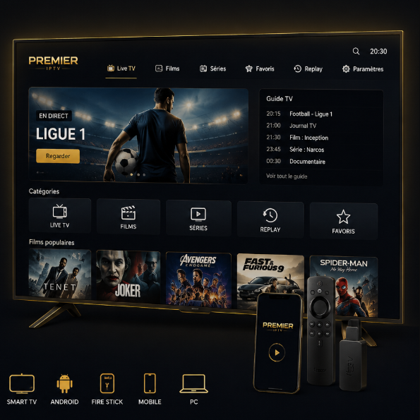 Premier IPTV — application premium incluse avec guide TV et VOD